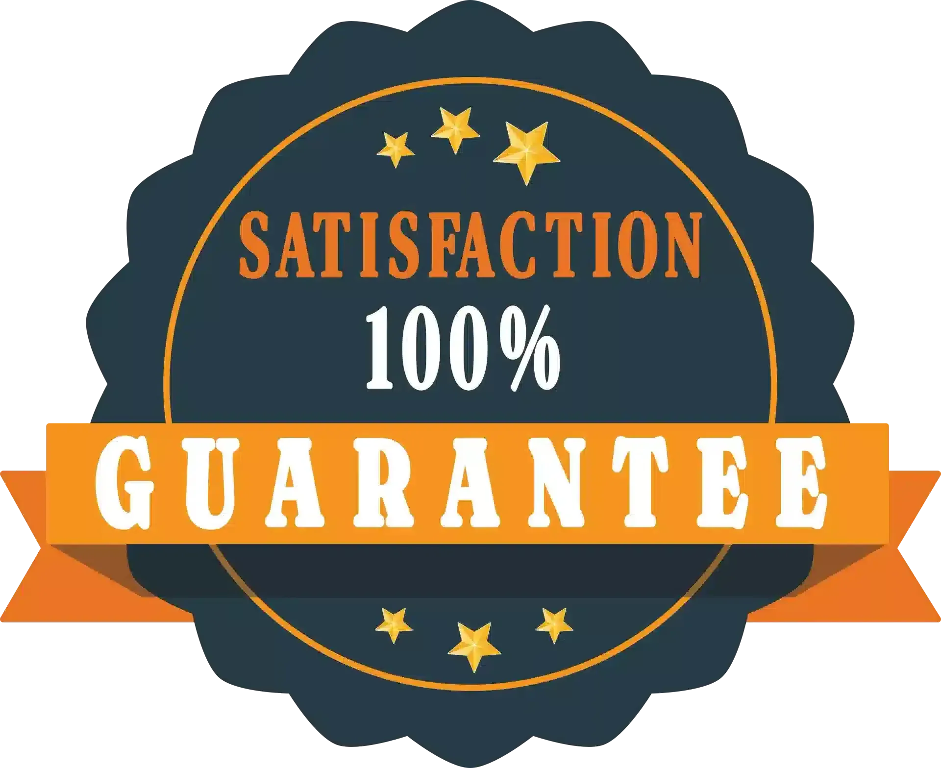 A sticker that says satisfaction 100 % guarantee on it