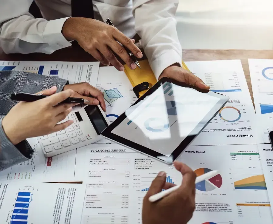 Business people working with partners adjusting marketing strategy
