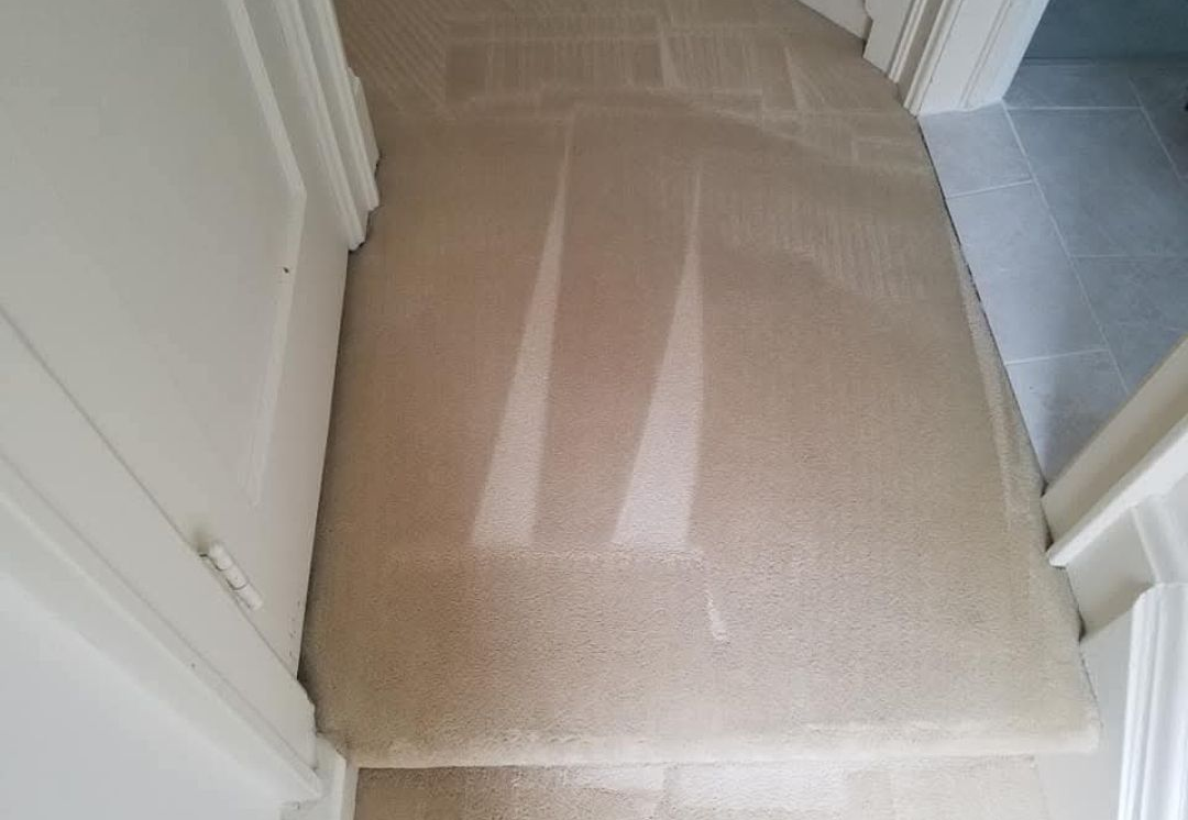A woman is using a vacuum cleaner to clean a rug in a living room.