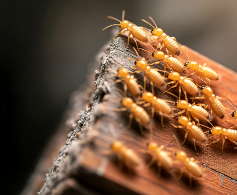 Black carpenter bee on wood, boring into a beam; nest visible.