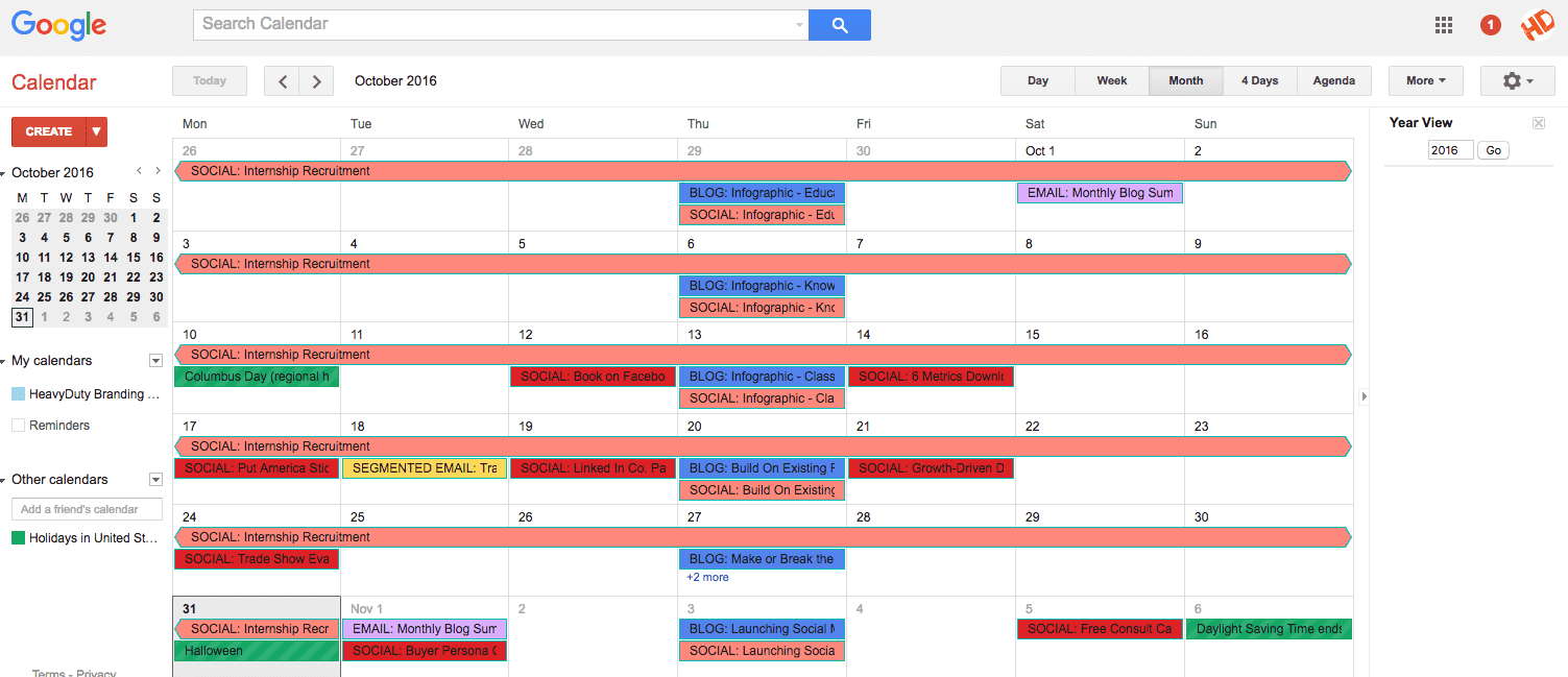 example of google calendar as a content calendar