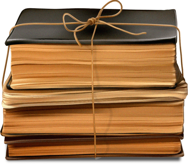 a stack of books tied together with string