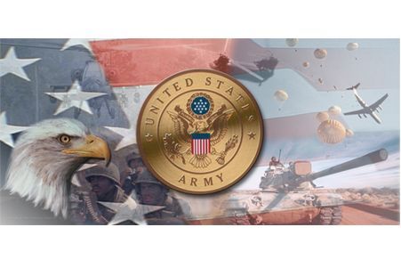 the united states army logo is on a flag with a bald eagle .