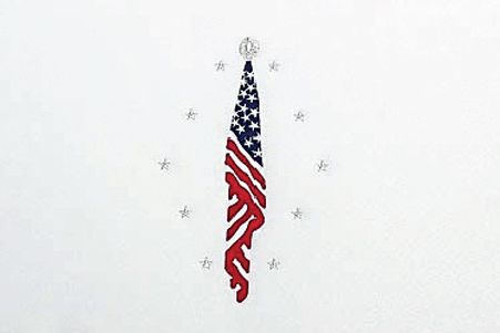 a red , white and blue american flag with stars on a white background .