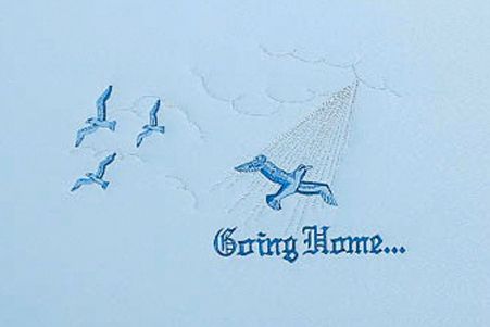 a drawing of birds and the words going home