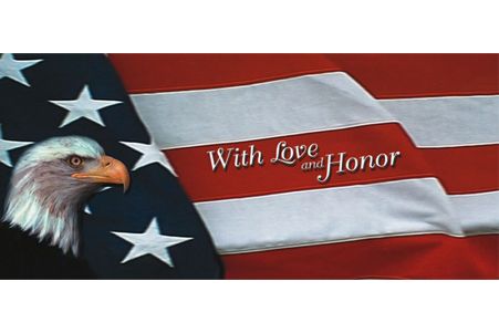 an american flag with the words with love and honor on it