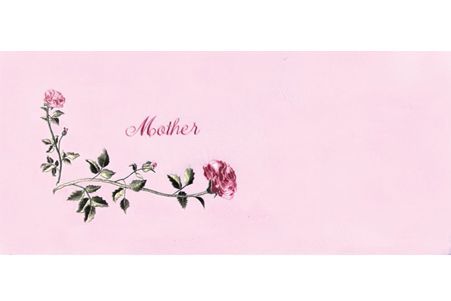 a pink envelope with flowers and the word mother on it