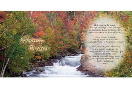 a picture of a river in the woods with a prayer on it .