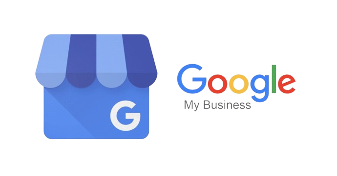 a google my business logo with a blue awning on a white background .