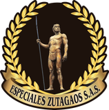 Hombre sosteniendo una lanza, dentro de una corona de oro y el texto