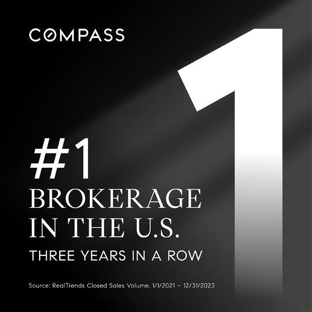 COMPASS named the #1 Real Estate Brokerage in the United States and State of Florida by sales volume - White Text and Black Background