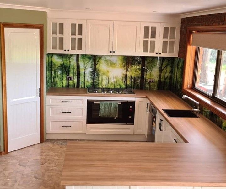 A Kitchen With White Cabinets and Wooden Counter Tops — DecoGlaze in Randwick, NSW