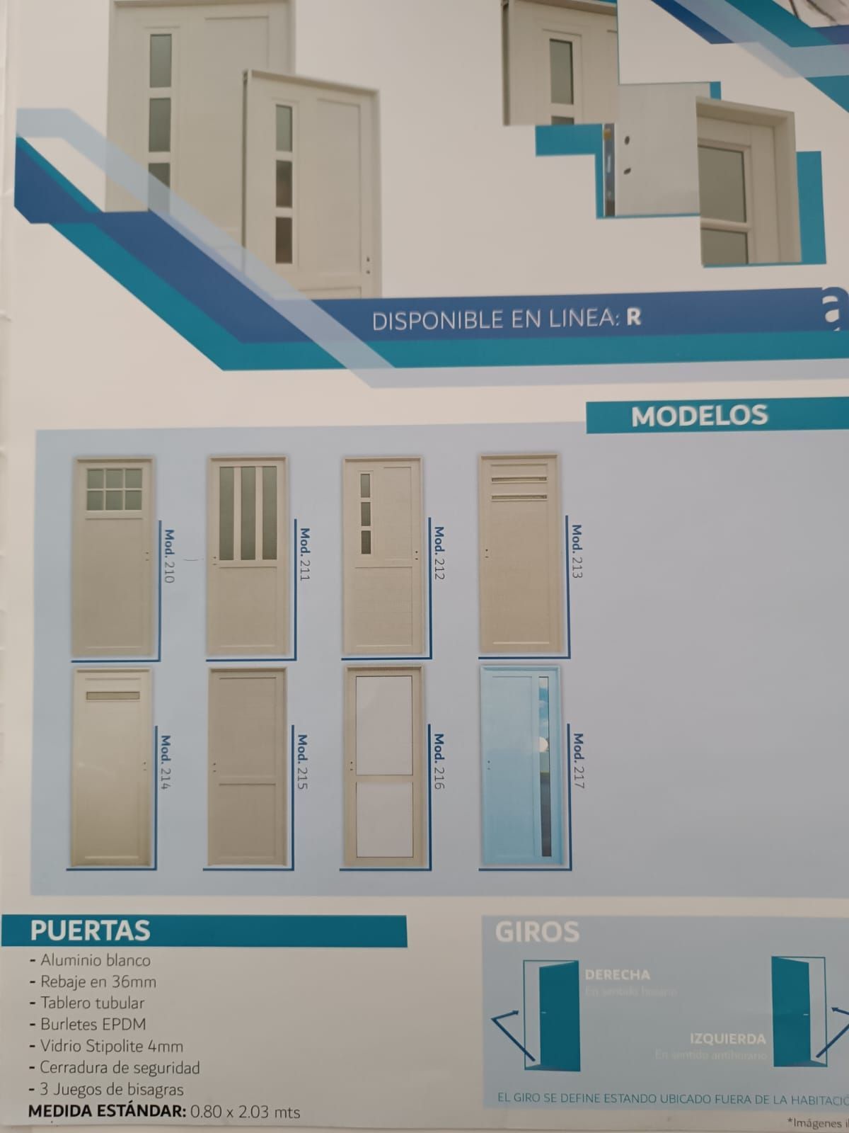 Un cartel que muestra diferentes tipos de puertas con la palabra modelos en la parte inferior.