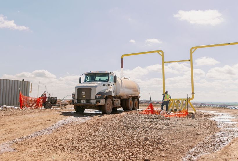 SiteLine Services water truck filling at J-stands in West Texas 
