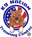 K9 Nation Training Center logo: cartoon dog in front of American flag, text 