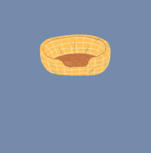 Yellow plaid dog bed on a blue background.