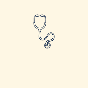 Stethoscope, line drawing in blue, centered on a light yellow background.