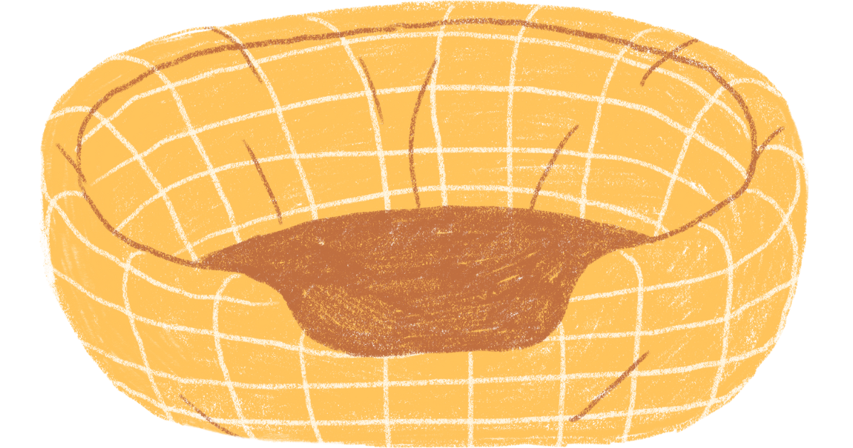 Yellow and brown dog bed.