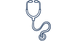Stethoscope, dark blue outline on white background. Medical instrument used by doctors to listen to sounds of the body.