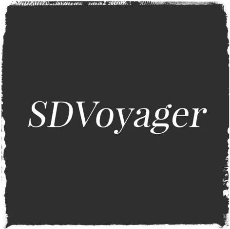 SDVoyager logo in white text on a dark gray, textured square background.