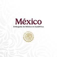 Logo of the Embassy of Mexico in South Africa, with the Mexican coat of arms and text.