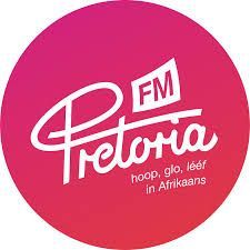 FM Pretoria logo: white cursive text on a pink-red gradient circle. 