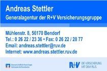 Eine blau-weiße Visitenkarte für Andreas Stettler
