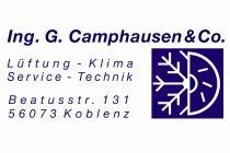 Ein blau-weißes Logo für Ing. G. Camphausen & Co. Lüftung - Klima Service - Technik