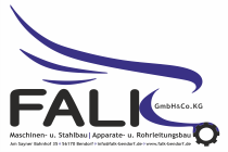 Ein blau-schwarzes Logo für eine Firma namens Falko