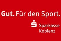 Das Logo der Sparkasse Koblenz steht auf rotem Grund.