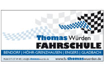 A logo for thomas wurden fahrschule with a checkered flag