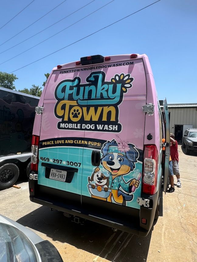 Pink and turquoise van for