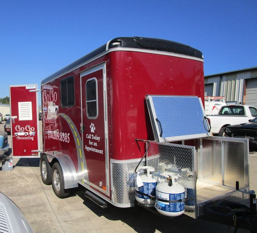 A red trailer with the word bingo on it