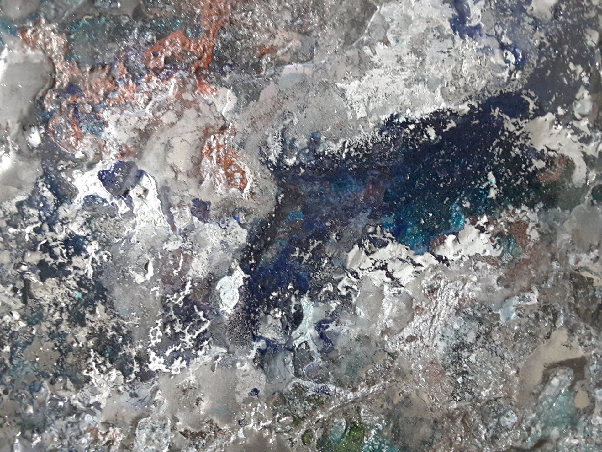 Gem painting depicting water flow with suspended powered aluminium