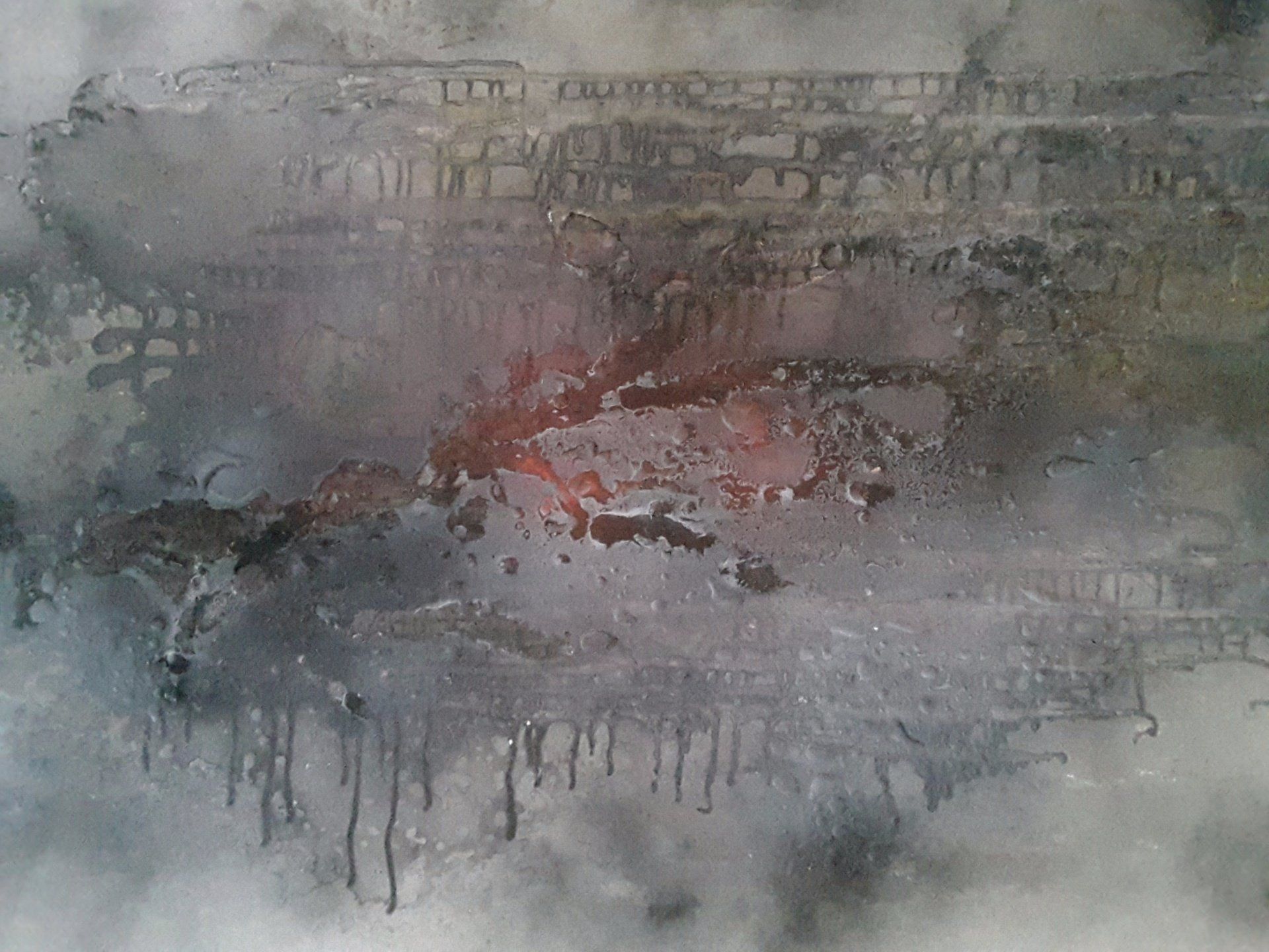 Painting based on CERN studies depicting the tracks left on hygiene paper