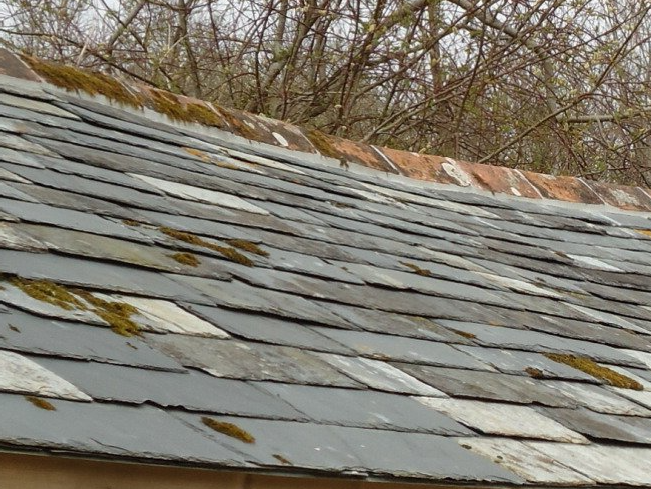 Re-Roof Reclaimed slate, wet laid ridge, existing slate reroof