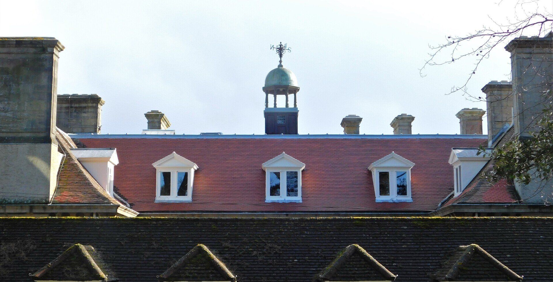 fowey, fowey hall, reroofing, clay tiles, red clay tiles, listed building, manor house reroof, lead tower, dormer windows, part reroof, plain tile, M.A.R. roofing