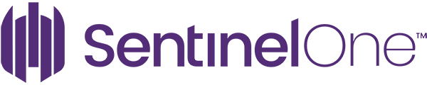 The logo for sentinelone is purple and white.