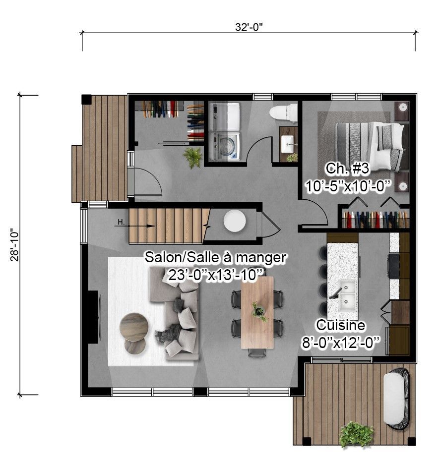 Une vue aérienne du plan d'étage d'une maison