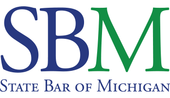 The logo for the state bar of michigan is blue and green