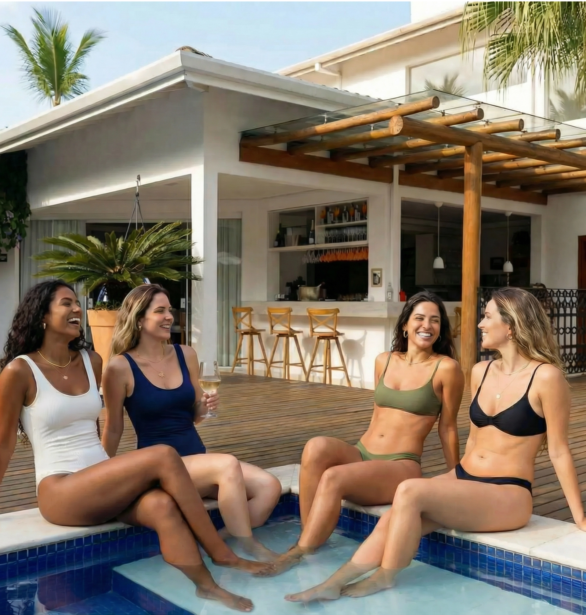 Mulheres na piscina do Maui Maresias