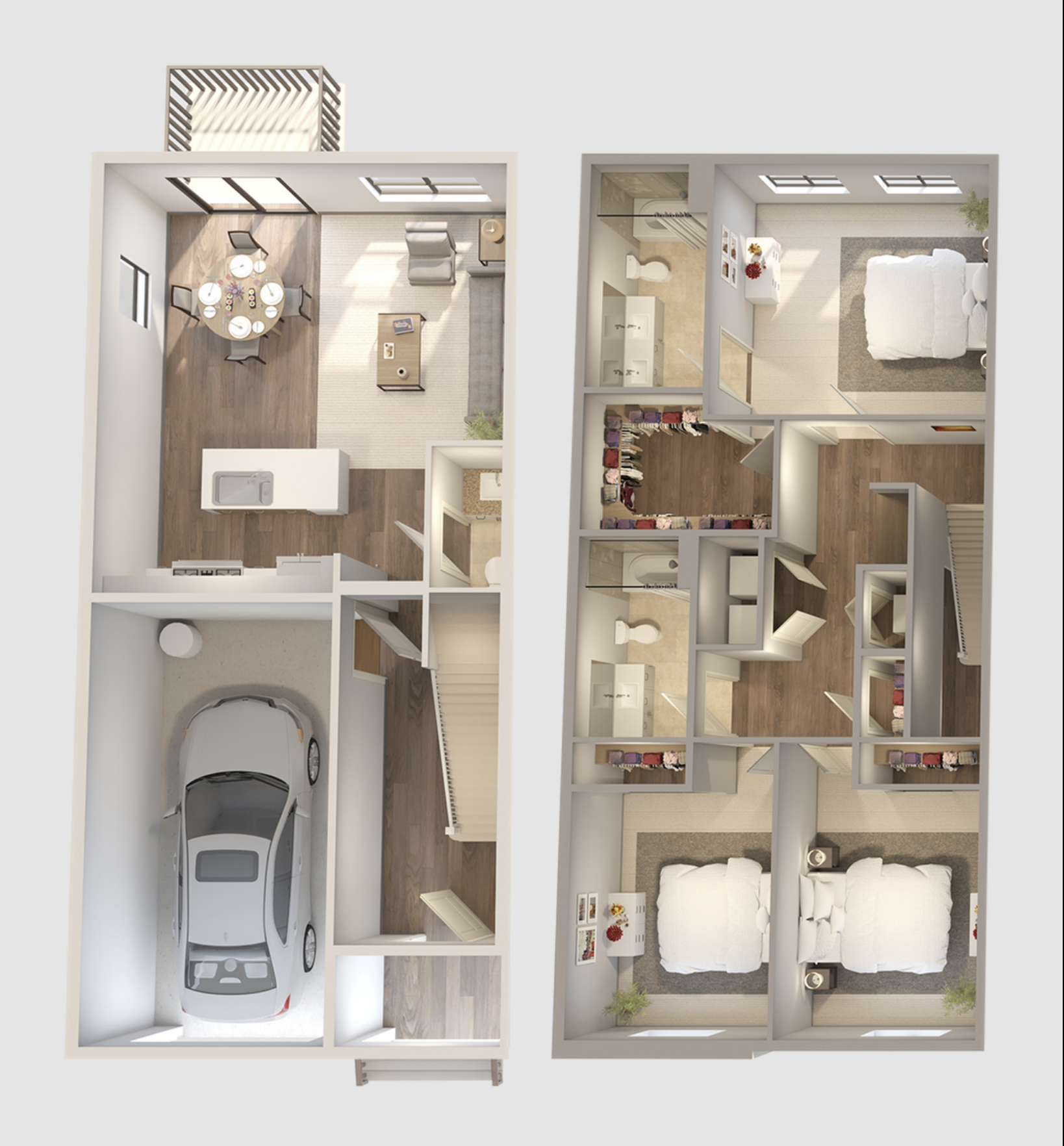 a 3 bedroom floor plan of a house with a car in the garage at Whitney Place Townhomes