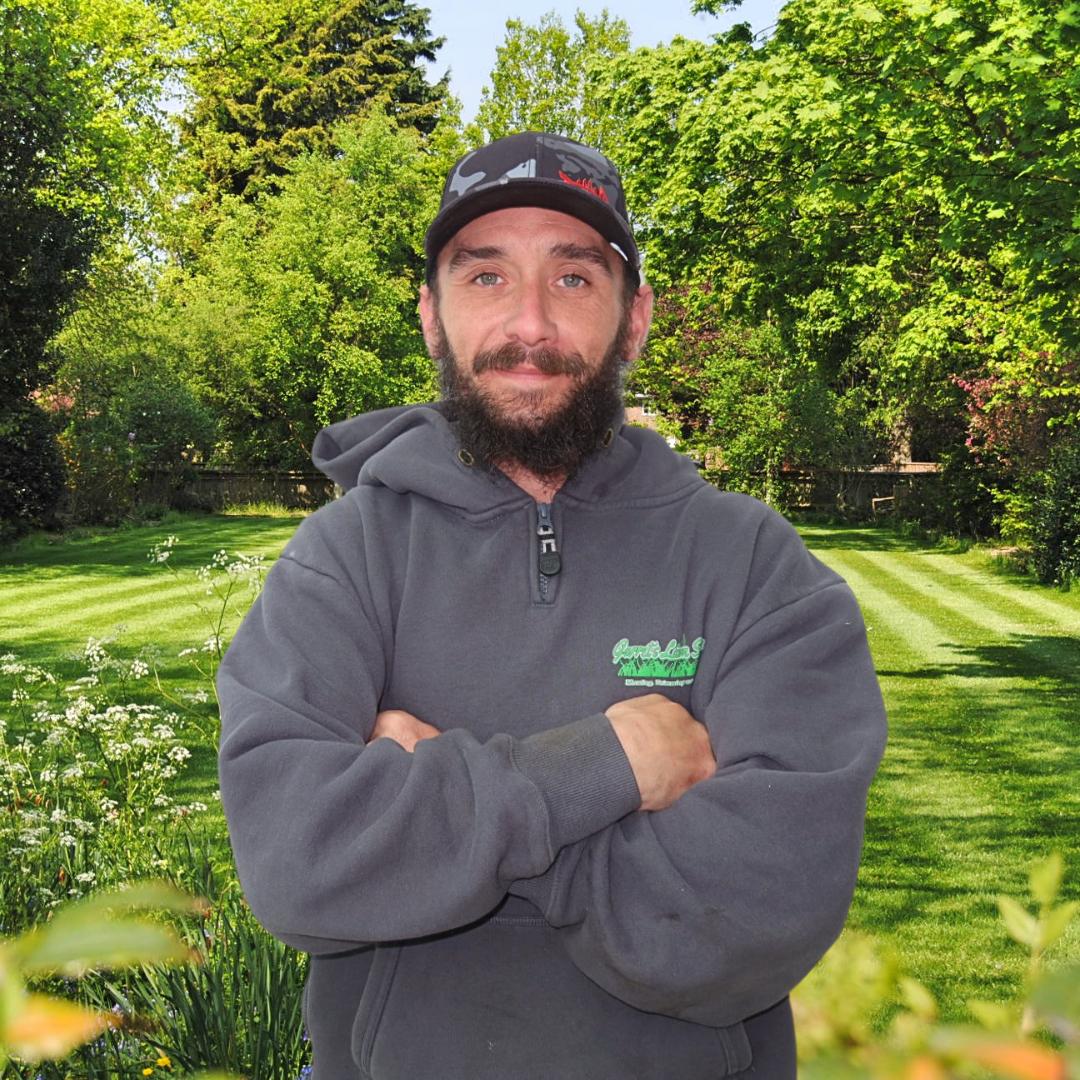 A man with a beard wearing a sweatshirt that says ' amanda ' on it