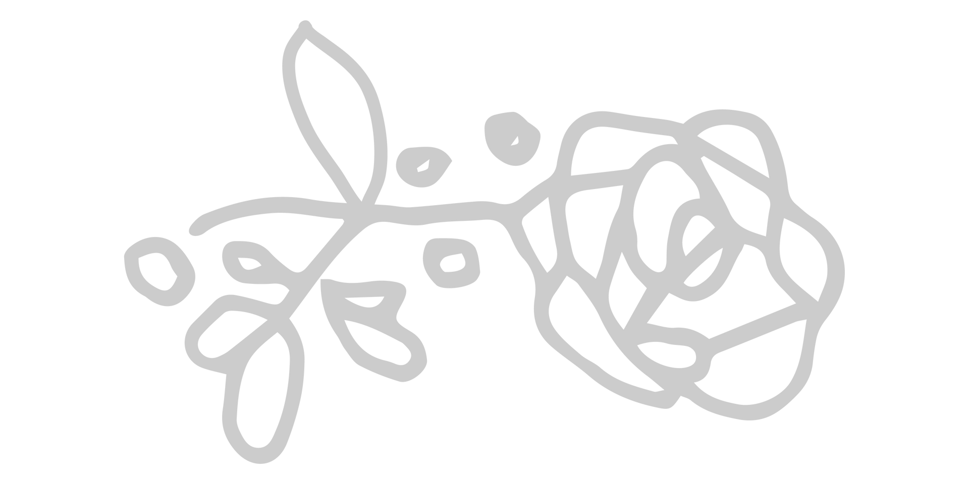 A drawing of a branch with flowers and leaves on a white background.