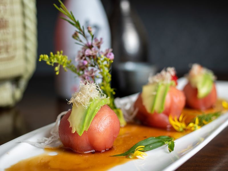 A close up of a plate of food on a table.