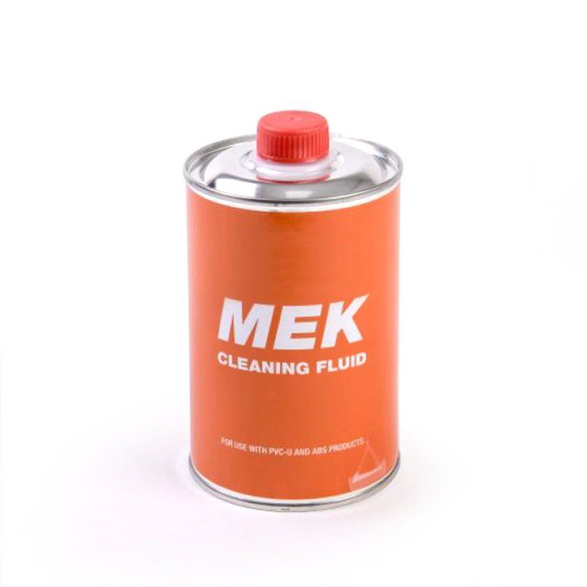 A 500ml tin of Methyl Ethyl Ketone (MEK) for cleaning and priming plastic pipe and fittings before the solvent cement jointing process.