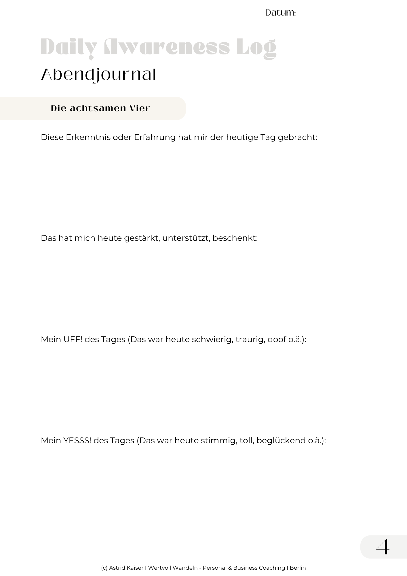 Astrid Kaiser Life und Business Coaching - Journalingsvorlagen