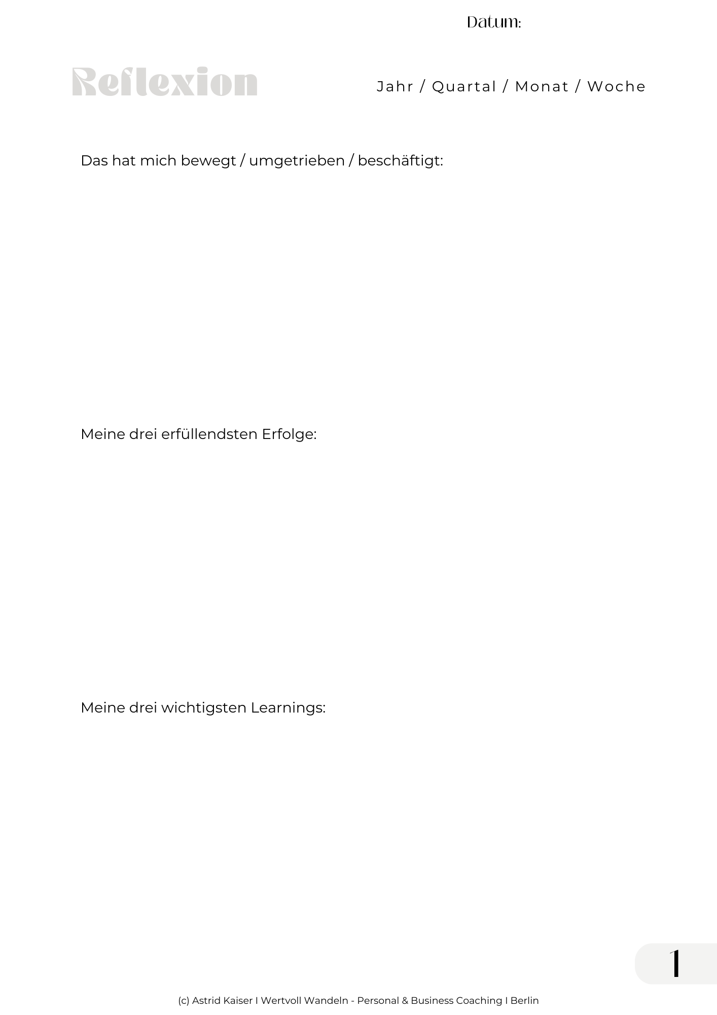 Astrid Kaiser Life und Business Coaching - Journalingsvorlagen