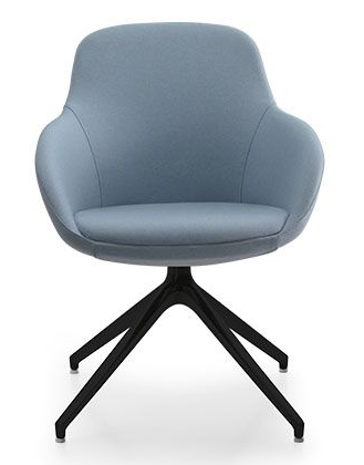 Blå trukket svingstol med svart understell.