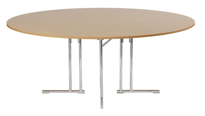 Rundt trebord med kromben.